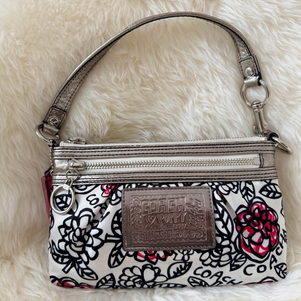 Coach Poppy Graffiti Floral Double Zip Wristlet Y2K